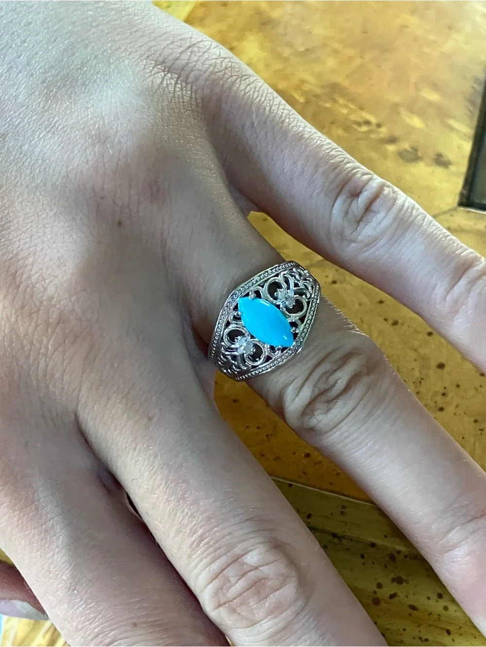 Sleeping Beauty Turquoise Diamond Ring Size 7